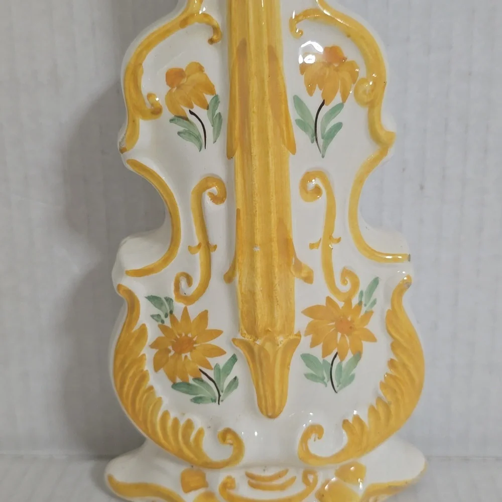 Vintage Hand Painted Cash Family Blue Ridge Pottery Violin Vase / Wall Pocket